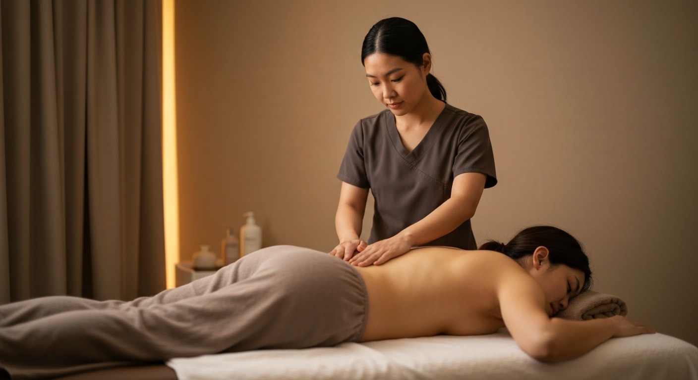Acupuncturist placing fine needles along the lower back and gluteal region of a patient for sciatic nerve pain treatment
