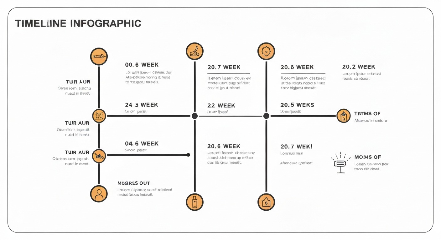 Timeline graphic showing acupuncture treatment milestones for sciatica recovery over a 6-week course