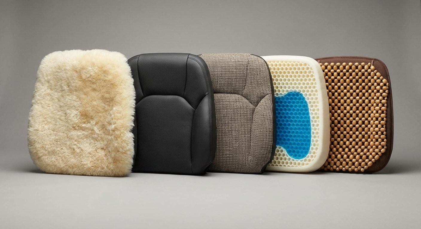 Top-rated car seat cushions for sciatica lined up for comparison testing