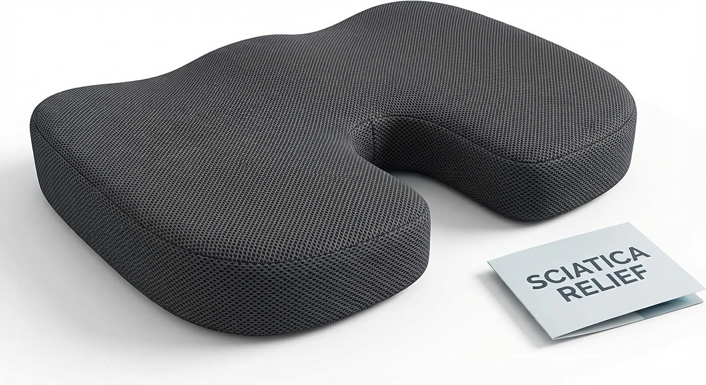 Ergonomic seat cushion for sciatica pain relief during recovery to reduce sitting pressure