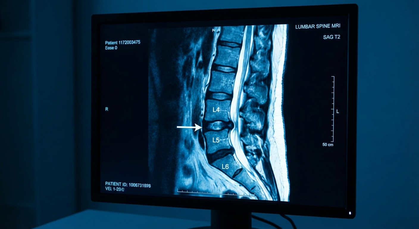MRI showing L4-L5 disc herniation — the most common structural cause of true sciatica