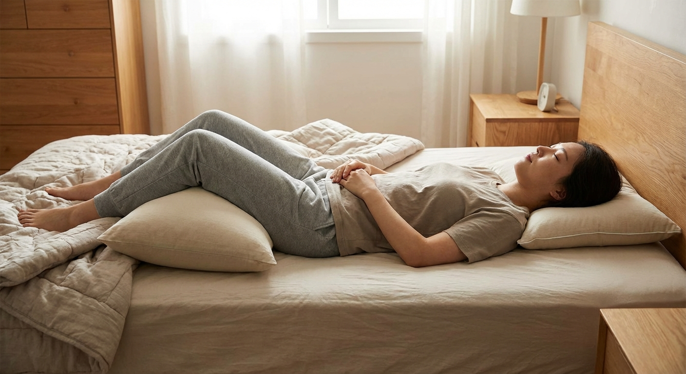 Back sleeping with pillow under knees for sciatica relief