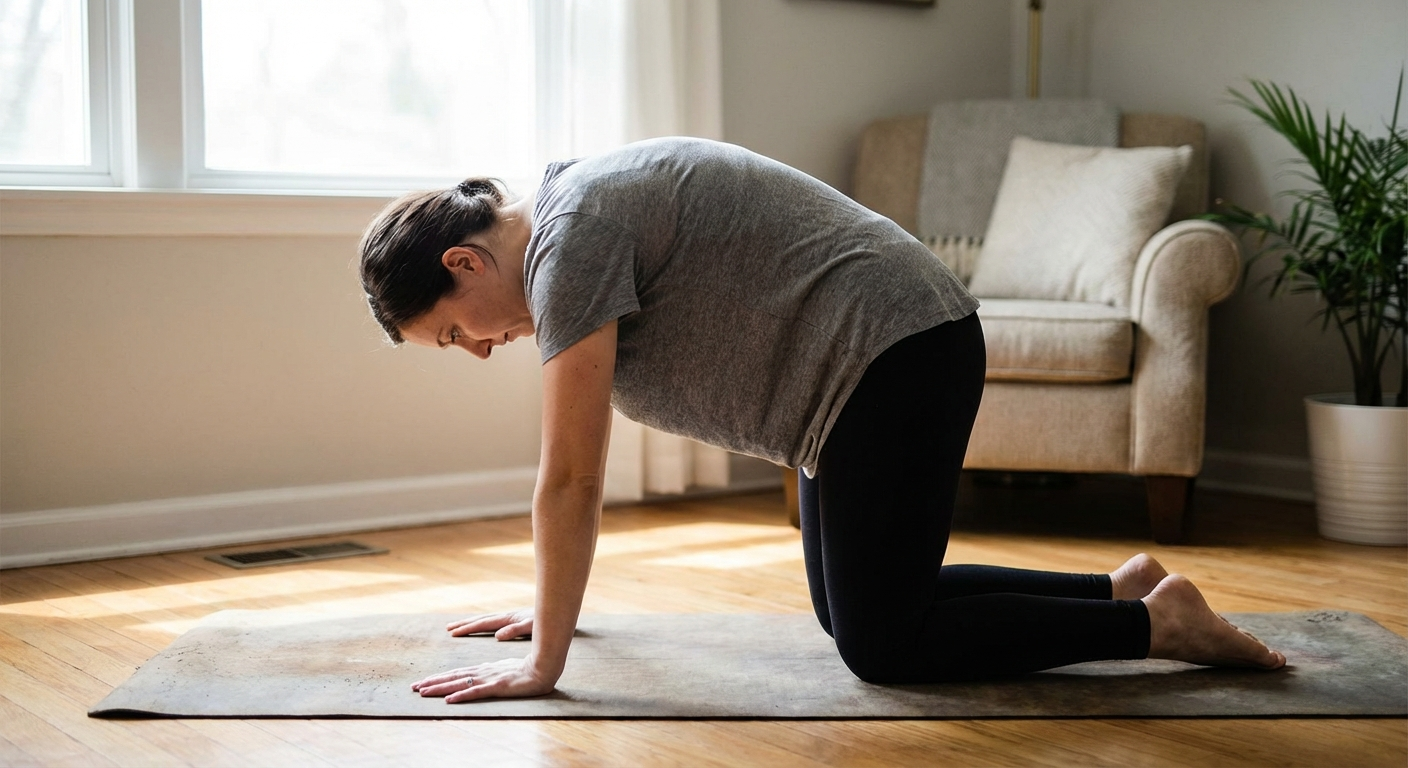 Cat-cow mobilises the lumbar spine and reduces disc pressure on the nerve root