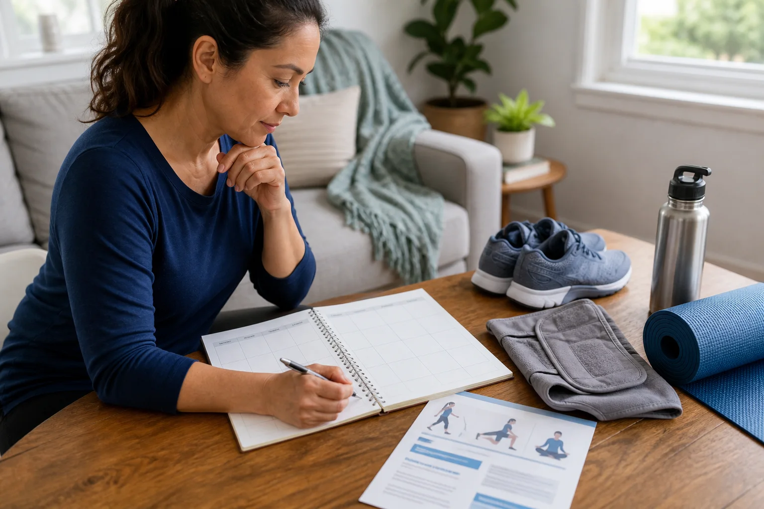Adult organizing a seven-day home management plan