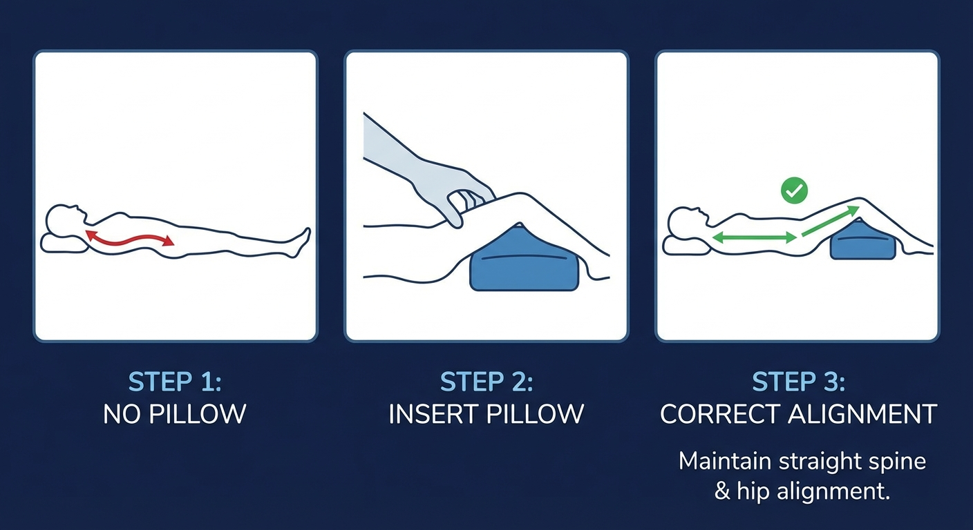 Correct knee pillow placement for sciatica side sleeper