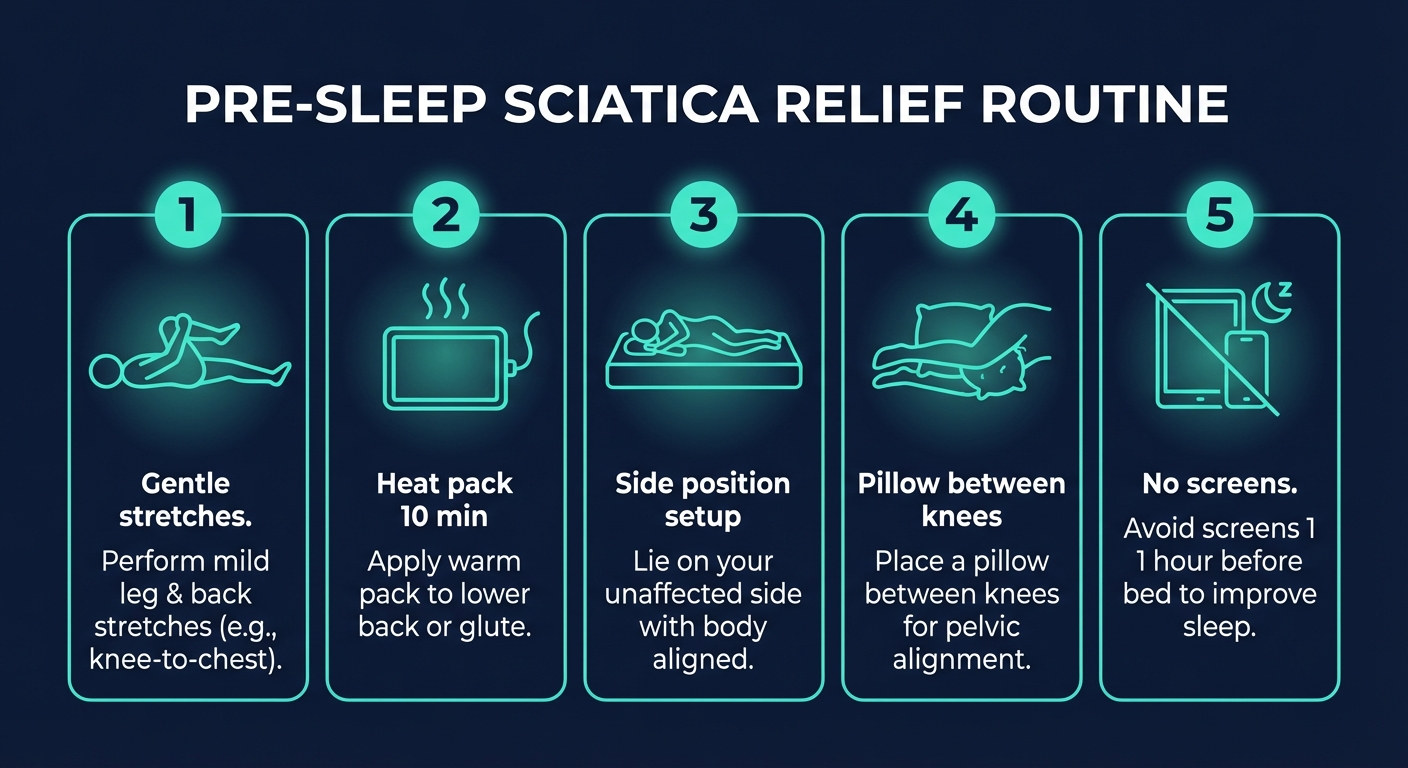 Pre-sleep sciatica relief routine infographic