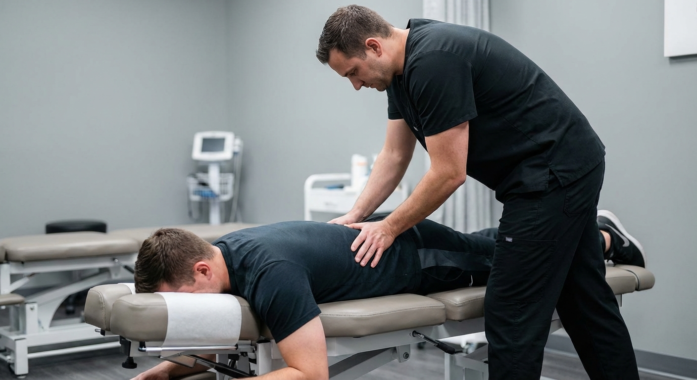 Chiropractor performing spinal adjustment for sciatica relief