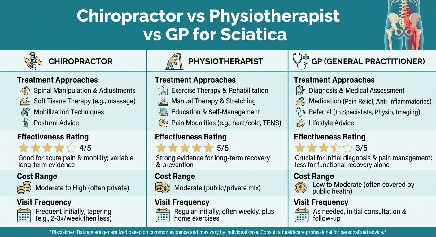 Chiropractor vs physiotherapist vs GP for sciatica treatment comparison